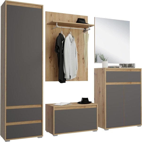 Torino 5-teiliges Set Garderobe eiche - Mokebo Listing Amazon